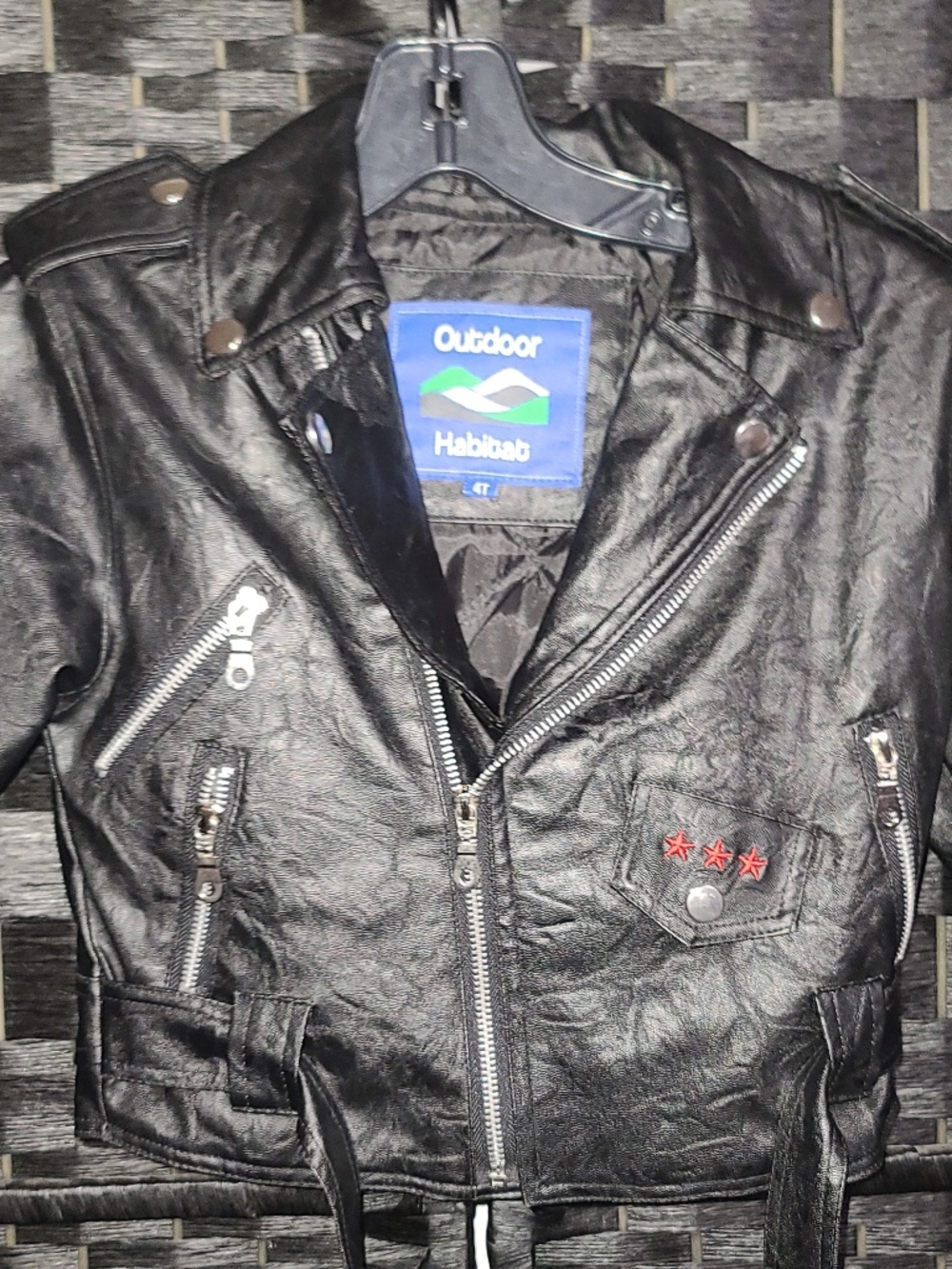 Outdoor Habitat Boys Black Leather Jacket Size 4T USA Eagle Zip up